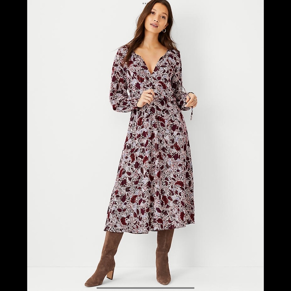 Ann Taylor Shimmer Floral Midi Flare Dress - Picture 1 of 5